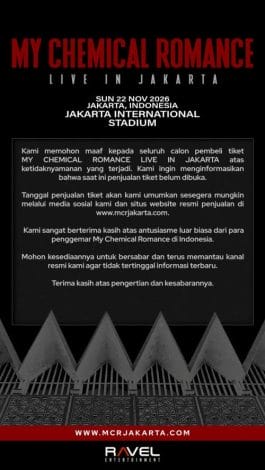 Promotor Tunda Penjualan Tiket Konser My Chemical Romance. Foto Instagram Ravelentertainment
